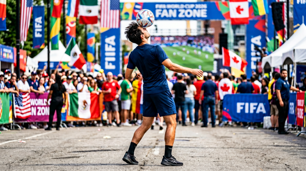 Pokaz freestyle football podczas strefy kibica